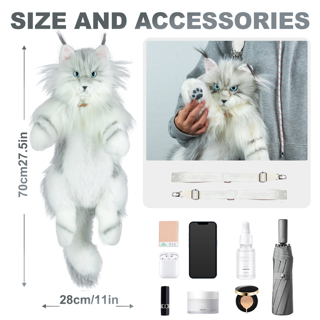Cute Fluffy Cat Plush Sling Bag with Adjustable Strap