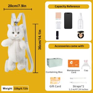 Cute White Cat Plush Sling Bag with Bunny Cap – Soft Kitty Crossbody Bag with Adjustable Straps for Girls & Kids